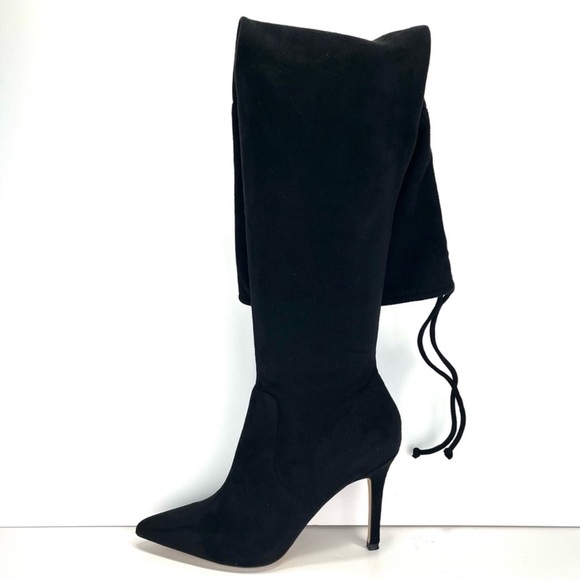 Aldo Vegan Suede Pointed Toe Thigh High Heeled Zip Boots - Picture 3 of 10